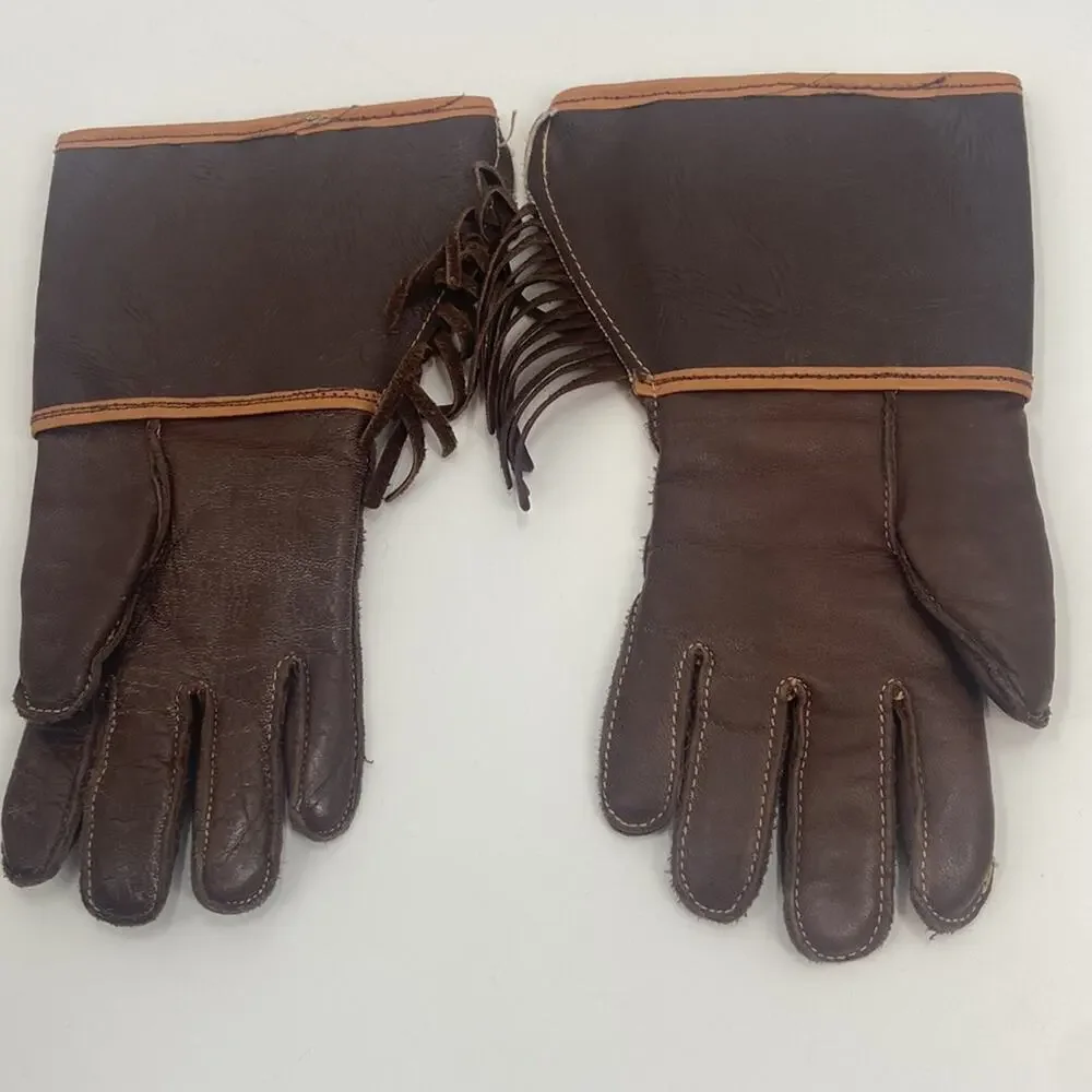 Vintage kids brown western fringe gloves